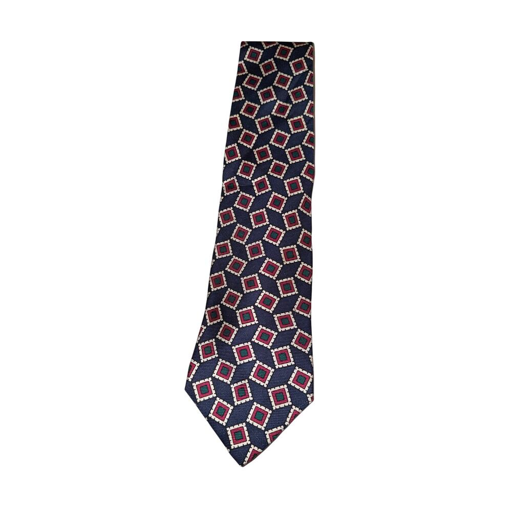 Vintage Tommy Hilfiger 100% silk mens neck tie USA made stamp print red blue